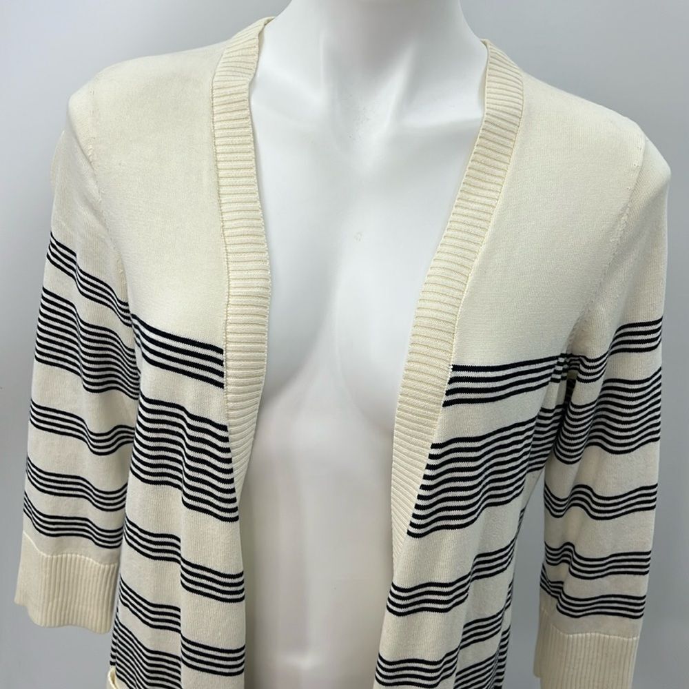 Talbots large striped open cardigan 100% Pima cotton